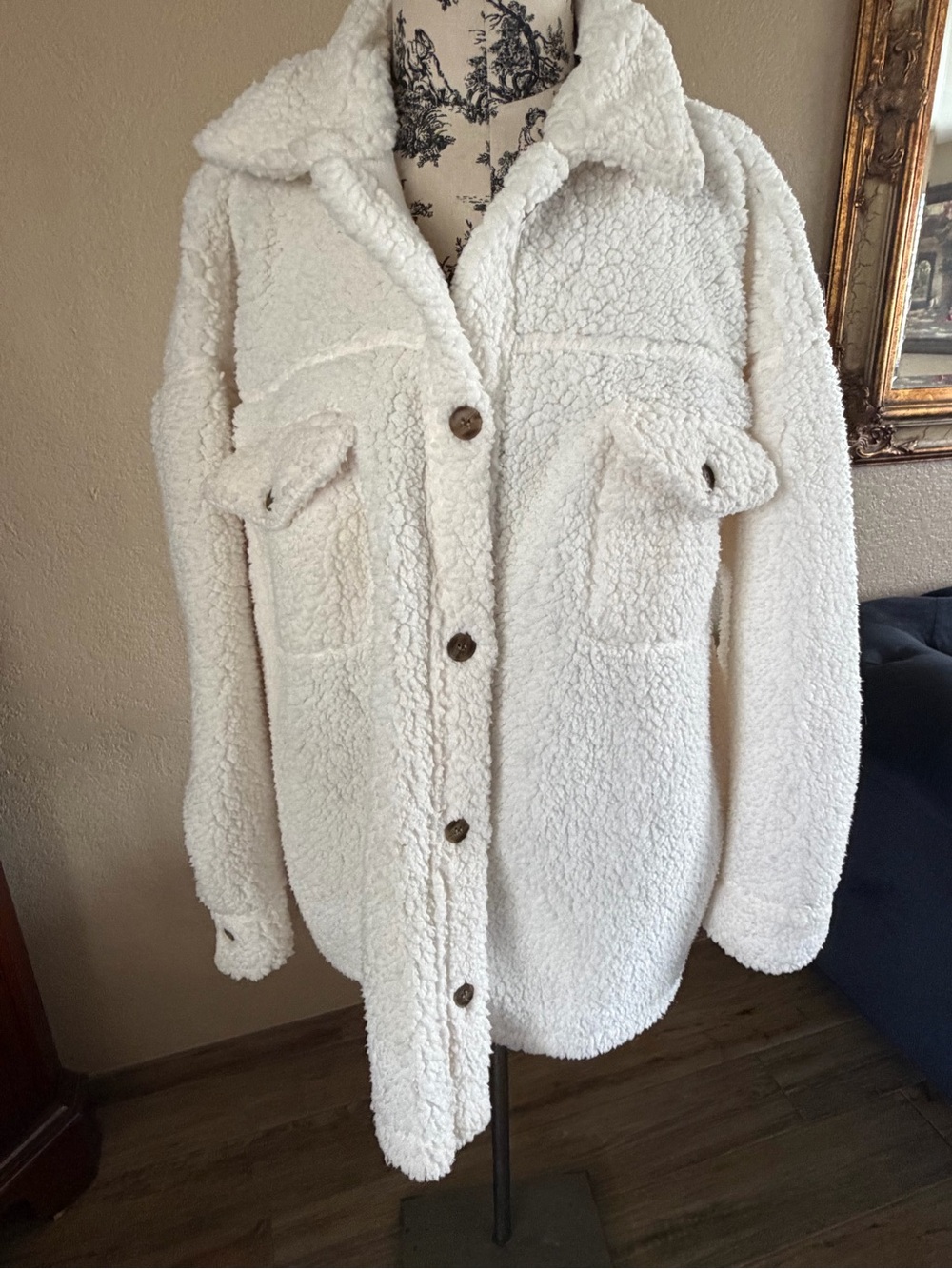 Cozy Women's White Sherpa Button-Up Jacket/shirt
